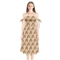 Coffee Beans Pattern Texture Shoulder Tie Bardot Midi Dress