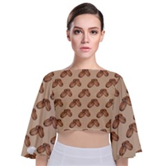 Coffee Beans Pattern Texture Tie Back Butterfly Sleeve Chiffon Top