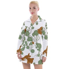 Nasturtium Flower Plant Leaves Women s Long Sleeve Casual Dress