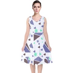 Seamless Pattern Geometric Texture V-neck Midi Sleeveless Dress  by Maspions