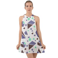 Seamless Pattern Geometric Texture Halter Tie Back Chiffon Dress