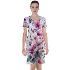 Flora Floral Flower Petal Short Sleeve Nightdress