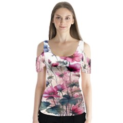 Flora Floral Flower Petal Butterfly Sleeve Cutout T-Shirt 