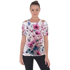 Flora Floral Flower Petal Shoulder Cut Out Short Sleeve Top