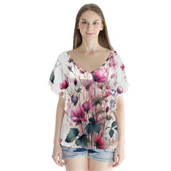 Flora Floral Flower Petal V-neck Flutter Sleeve Top