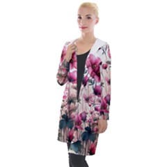 Flora Floral Flower Petal Hooded Pocket Cardigan