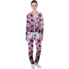 Flora Floral Flower Petal Casual Jacket And Pants Set