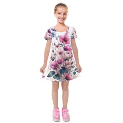 Flora Floral Flower Petal Kids  Short Sleeve Velvet Dress