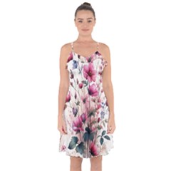 Flora Floral Flower Petal Ruffle Detail Chiffon Dress