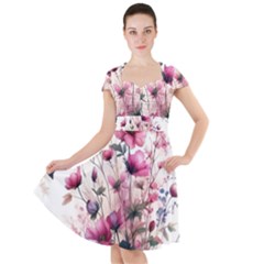 Flora Floral Flower Petal Cap Sleeve Midi Dress