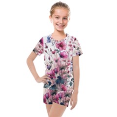 Flora Floral Flower Petal Kids  Mesh T-Shirt and Shorts Set