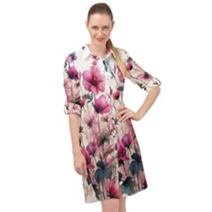 Flora Floral Flower Petal Long Sleeve Mini Shirt Dress