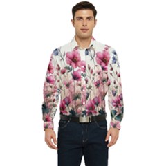 Flora Floral Flower Petal Men s Long Sleeve Pocket Shirt 
