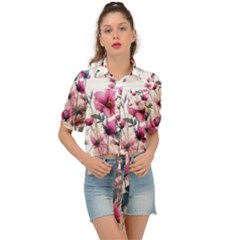 Flora Floral Flower Petal Tie Front Shirt  by Maspions