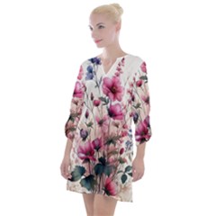 Flora Floral Flower Petal Open Neck Shift Dress