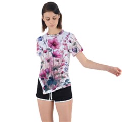 Flora Floral Flower Petal Asymmetrical Short Sleeve Sports T-shirt by Maspions