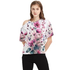 Flora Floral Flower Petal One Shoulder Cut Out T-shirt by Maspions