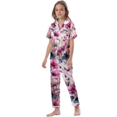 Flora Floral Flower Petal Kids  Satin Short Sleeve Pajamas Set