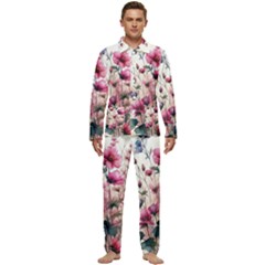 Flora Floral Flower Petal Men s Long Sleeve Velvet Pocket Pajamas Set