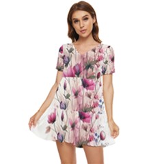 Flora Floral Flower Petal Tiered Short Sleeve Babydoll Dress