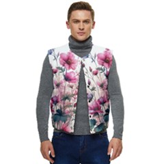 Flora Floral Flower Petal Men s Button Up Puffer Vest	