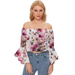 Flora Floral Flower Petal Off Shoulder Flutter Bell Sleeve Top