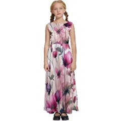 Flora Floral Flower Petal Kids  Satin Sleeveless Maxi Dress