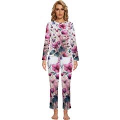 Flora Floral Flower Petal Womens  Long Sleeve Lightweight Pajamas Set