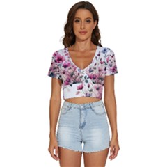 Flora Floral Flower Petal V-neck Crop Top by Maspions