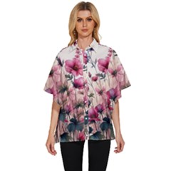 Flora Floral Flower Petal Women s Batwing Button Up Shirt