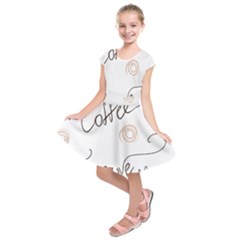 Seamless Pattern Coffee Text Kids  Short Sleeve Dress