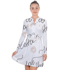 Seamless Pattern Coffee Text Long Sleeve Panel Dress