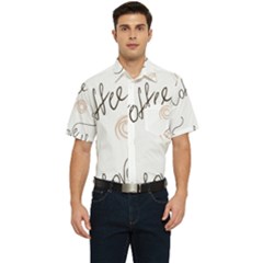 Seamless Pattern Coffee Text Men s Short Sleeve Pocket Shirt 