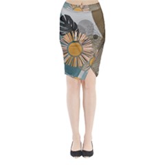 Boho Leaves Botanical Retro Vintage Midi Wrap Pencil Skirt