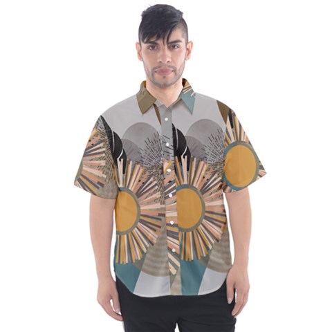 Boho Leaves Botanical Retro Vintage Men s Short Sleeve Shirt by Maspions