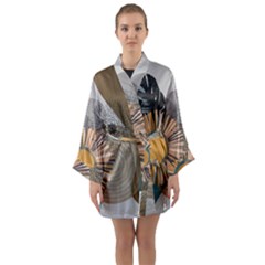 Boho Leaves Botanical Retro Vintage Long Sleeve Satin Kimono