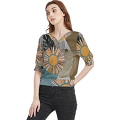 Boho Leaves Botanical Retro Vintage Quarter Sleeve Blouse