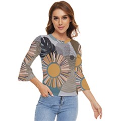 Boho Leaves Botanical Retro Vintage Bell Sleeve Top