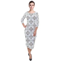 Background Pattern Retro Vintage Quarter Sleeve Midi Velour Bodycon Dress