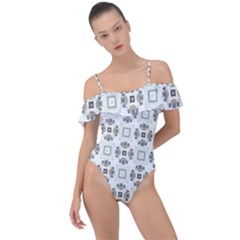 Background Pattern Retro Vintage Frill Detail One Piece Swimsuit