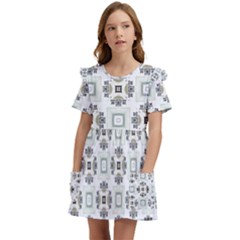 Background Pattern Retro Vintage Kids  Frilly Sleeves Pocket Dress by Maspions