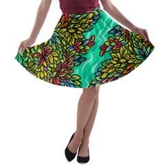 Background Leaves River Nature A-line Skater Skirt