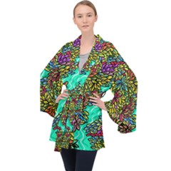 Background Leaves River Nature Long Sleeve Velvet Kimono 