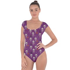 Skull Halloween Pattern Short Sleeve Leotard  by Maspions