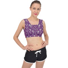 Skull Halloween Pattern V-back Sports Bra