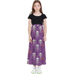 Skull Halloween Pattern Kids  Flared Maxi Skirt