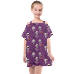 Skull Halloween Pattern Kids  One Piece Chiffon Dress