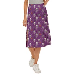 Skull Halloween Pattern Midi Panel Skirt