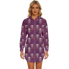 Skull Halloween Pattern Womens Long Sleeve Shirt Dress