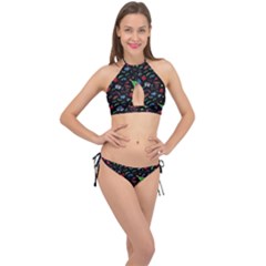 New Year Christmas Background Cross Front Halter Bikini Set